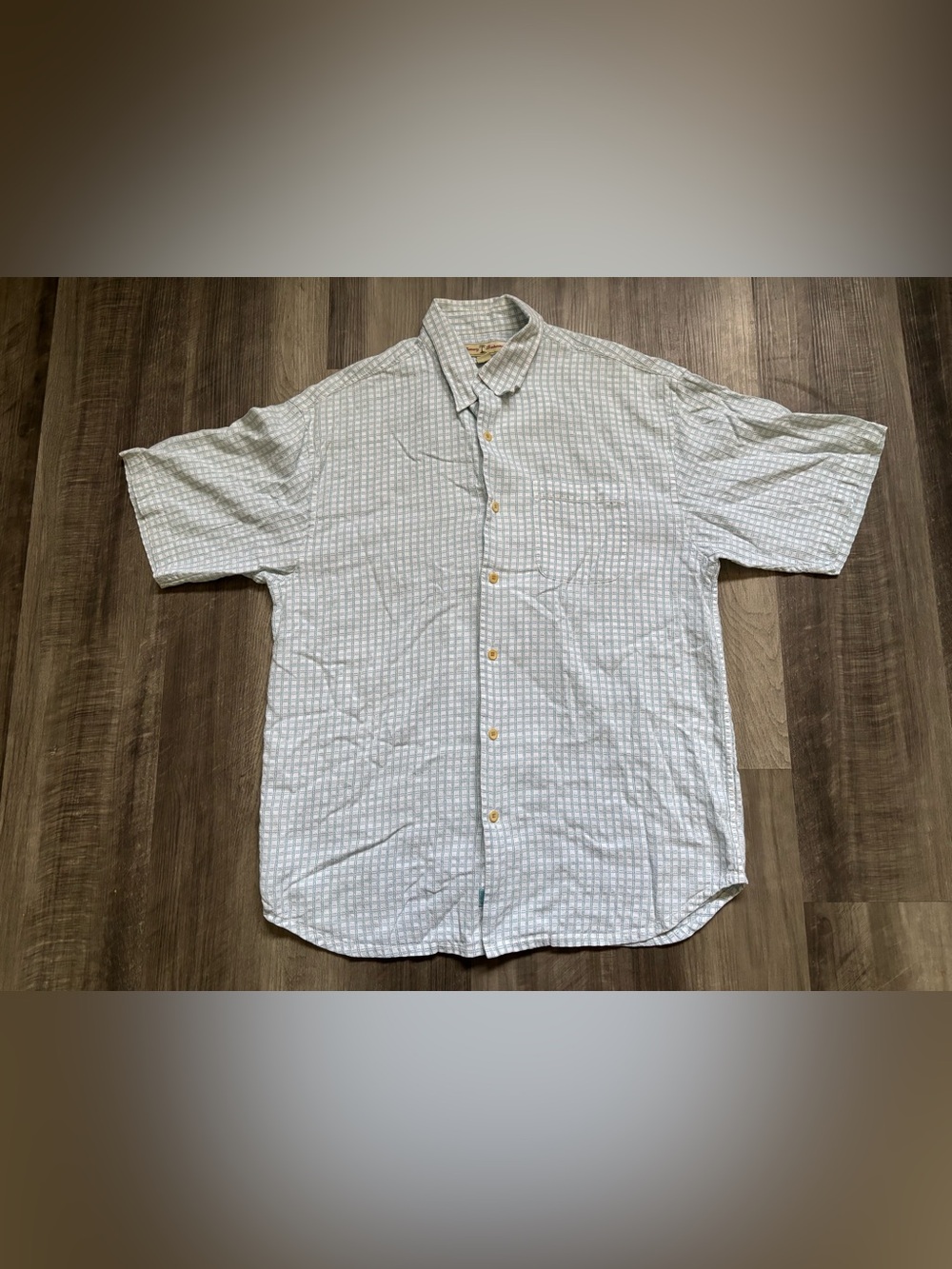 Tommy Bahama Men's M Reg White/Blue Check Lyocell SS Button-Up Shirt Pockets